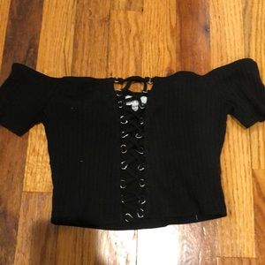 Tobi off the shoulder black top (size XS)